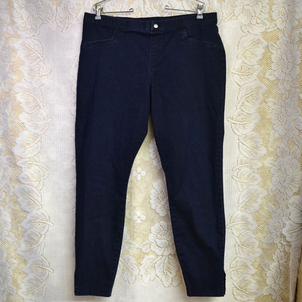 Hue Studio Womens Pants Sz XL Cotton Blend Wide Waistband Pull On Jeans Stretchy